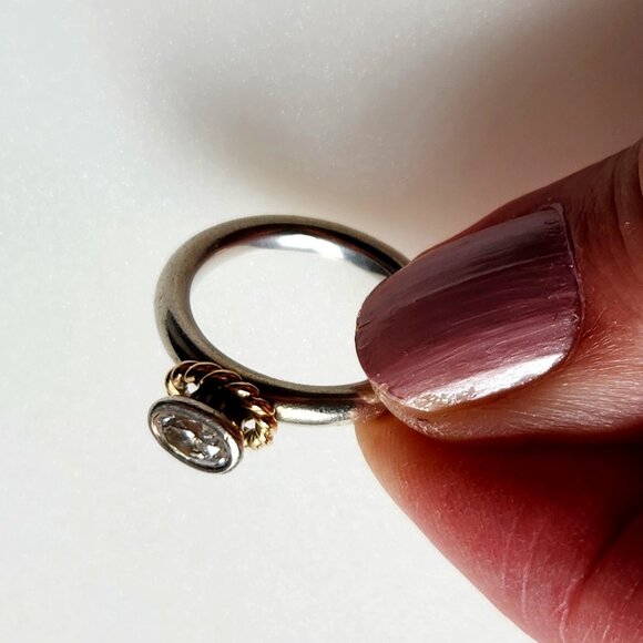 PANDORA RETIRED STERLING SILVER WITH 14K GOLD HALO RING SIZE 6. CLEAR CZ - Picture 1 of 5